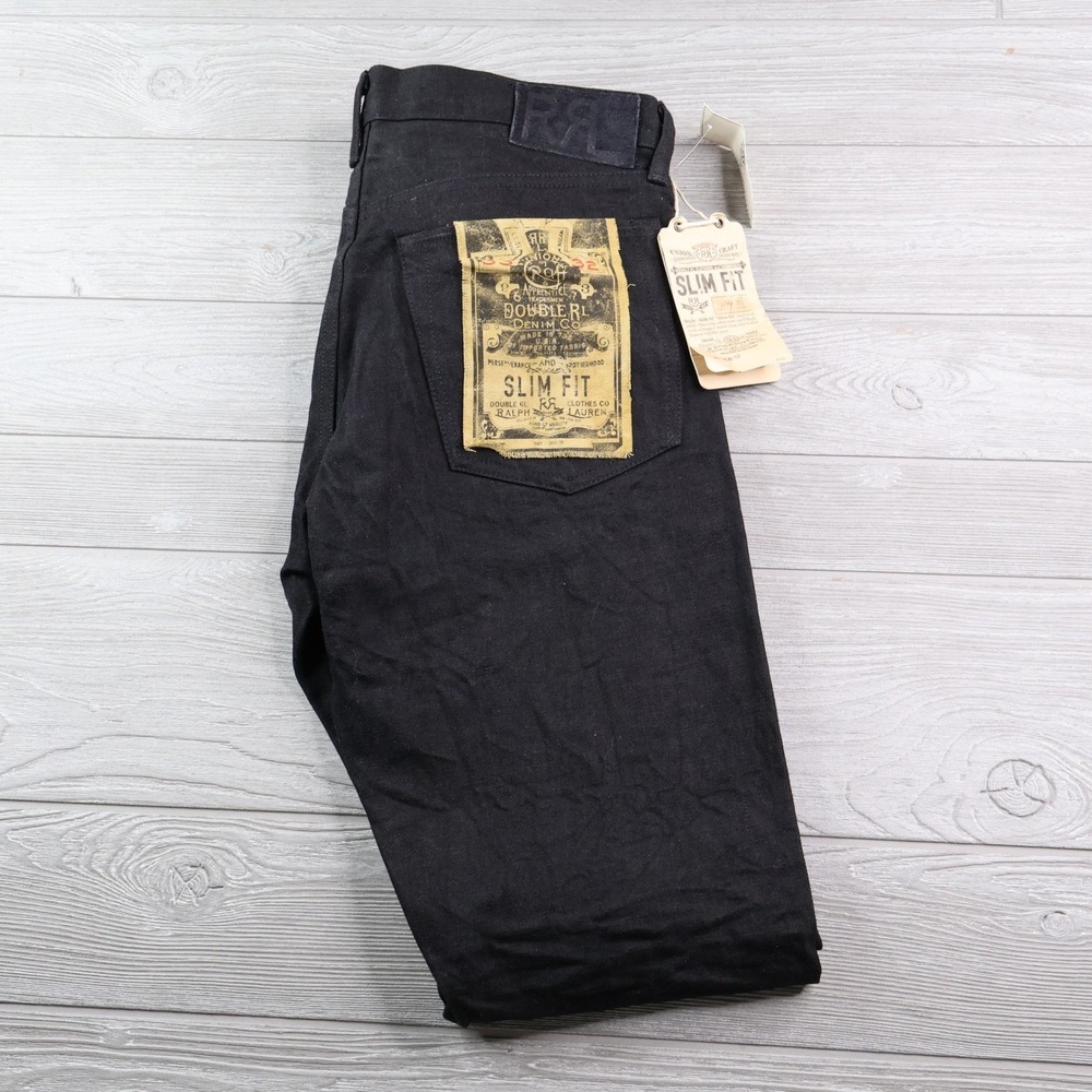 NWT RRL Ralph Lauren Selvedge Denim Slim Jeans Men's 33x32 Black USA